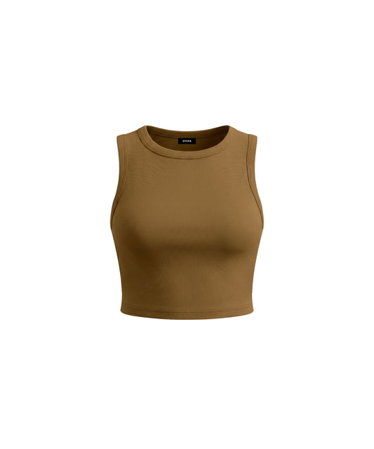 CROPPED BODY TANK [BROWN]