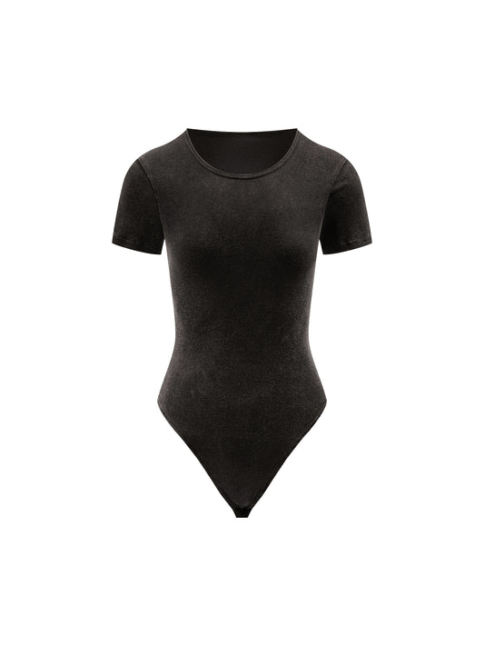 Black bodysuit on a white background
