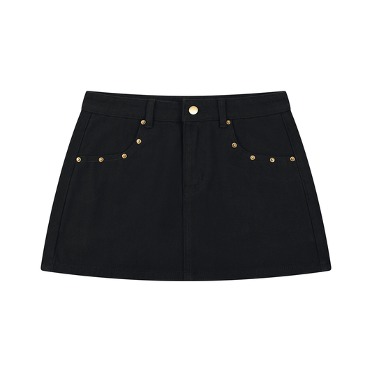 STUDDED DENIM MINI SKIRT